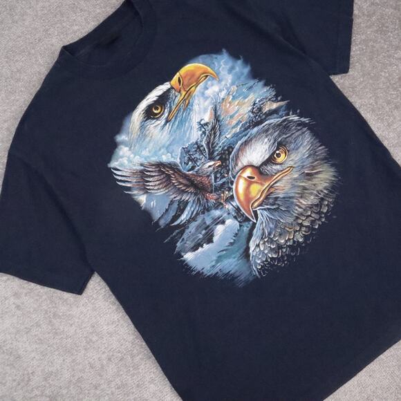 VTG Bald Eagle Nature Animals Biker Large Blue Short Sleeve T-Shirt - Picture 7 of 9